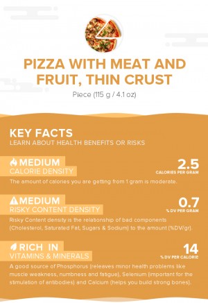 Pizza with meat and fruit, thin crust