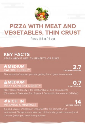 Pizza with meat and vegetables, thin crust