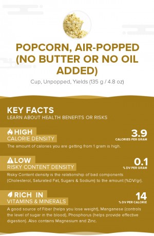 Popcorn, air-popped (no butter or no oil added)