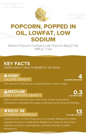 Popcorn, popped in oil, lowfat, low sodium