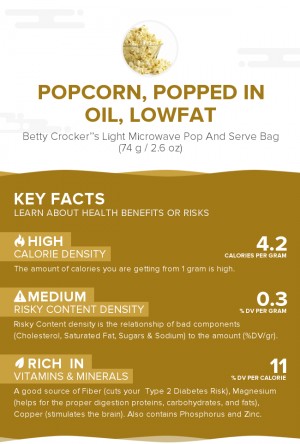 Popcorn, popped in oil, lowfat