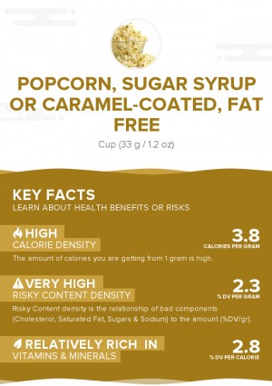 Popcorn, sugar syrup or caramel-coated, fat free