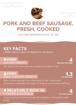 Pork and beef sausage, fresh, cooked