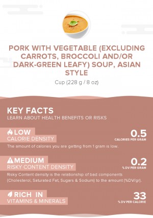 Pork with vegetable (excluding carrots, broccoli and/or dark-green leafy) soup, Asian Style