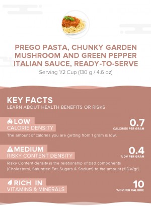 PREGO Pasta, Chunky Garden Mushroom and Green Pepper Italian Sauce, ready-to-serve
