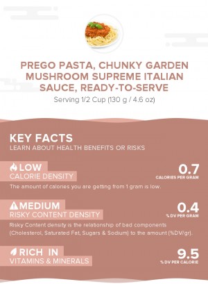 PREGO Pasta, Chunky Garden Mushroom Supreme Italian Sauce, ready-to-serve