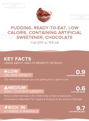 Pudding, ready-to-eat, low calorie, containing artificial sweetener, chocolate