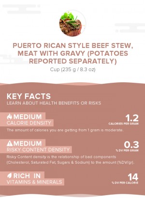Puerto Rican style beef stew, meat with gravy (potatoes reported separately)