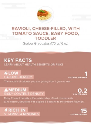 Ravioli, cheese-filled, with tomato sauce, baby food, toddler