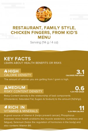 Restaurant, family style, chicken fingers, from kid's menu