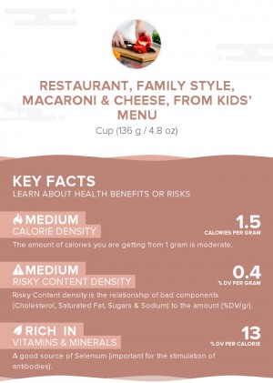 Restaurant, family style, macaroni & cheese, from kids' menu