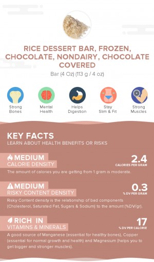 Rice dessert bar, frozen, chocolate, nondairy, chocolate covered