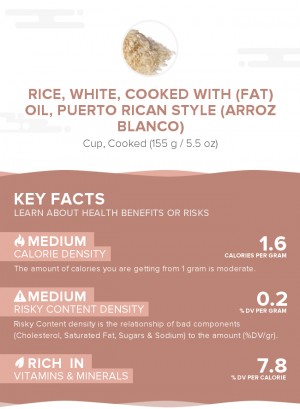 Rice, white, cooked with (fat) oil, Puerto Rican style (Arroz blanco)