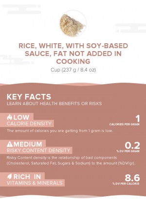 Rice, white, with soy-based sauce, fat not added in cooking