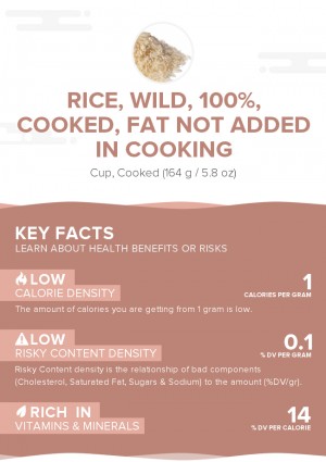 Rice, wild, 100%, cooked, fat not added in cooking