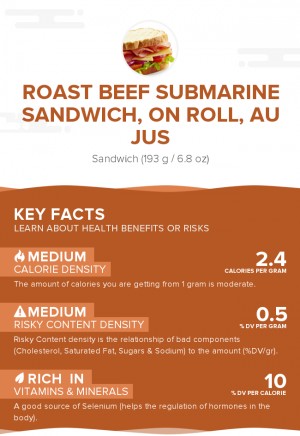 Roast beef submarine sandwich, on roll, au jus