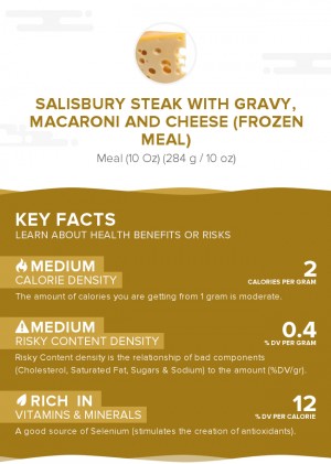 Salisbury steak with gravy, macaroni and cheese (frozen meal)