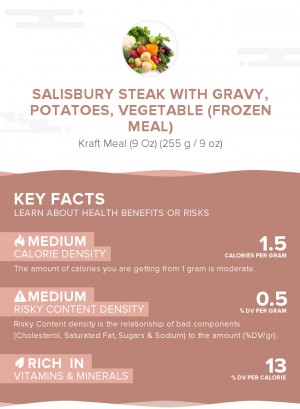 Salisbury steak with gravy, potatoes, vegetable (frozen meal)