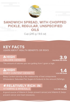 Sandwich spread, with chopped pickle, regular, unspecified oils