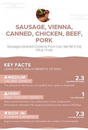 Sausage, Vienna, canned, chicken, beef, pork