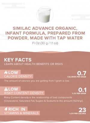 Similac Advance Organic, infant formula, prepared from powder, made with tap water