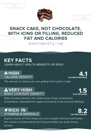 Snack cake, not chocolate, with icing or filling, reduced fat and calories