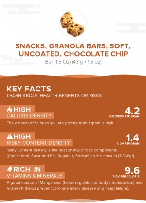 Snacks, granola bars, soft, uncoated, chocolate chip
