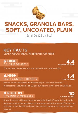 Snacks, granola bars, soft, uncoated, plain