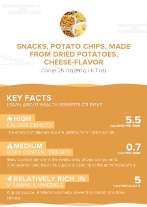 Snacks, potato chips, made from dried potatoes, cheese-flavor
