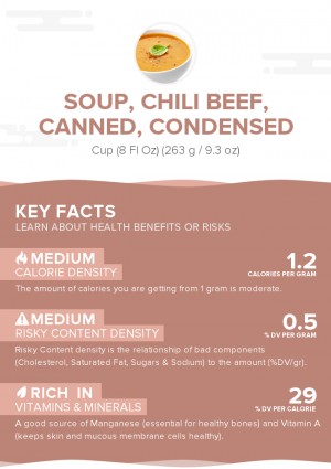 Soup, chili beef, canned, condensed