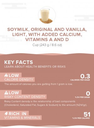 Soymilk, original and vanilla, light, with added calcium, vitamins A and D