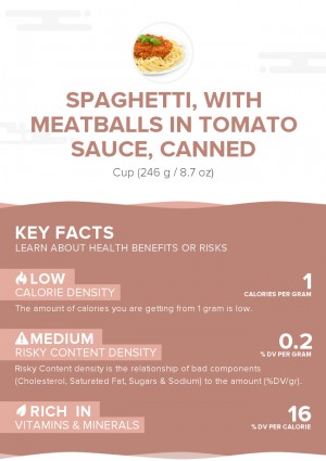 Spaghetti, with meatballs in tomato sauce, canned