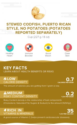 Stewed codfish, Puerto Rican style, no potatoes (potatoes reported separately)