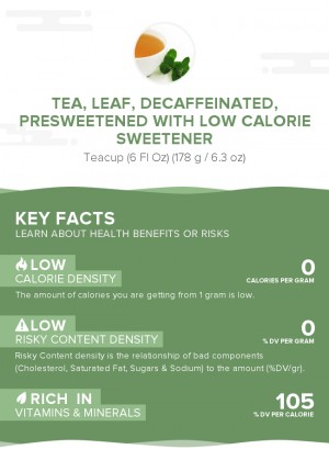 Tea, leaf, decaffeinated, presweetened with low calorie sweetener