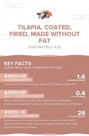 Tilapia, coated, fried, made without fat