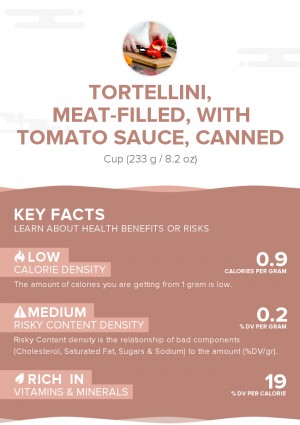 Tortellini, meat-filled, with tomato sauce, canned