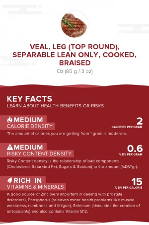 Veal, leg (top round), separable lean only, cooked, braised