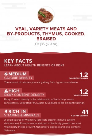 Veal, variety meats and by-products, thymus, cooked, braised