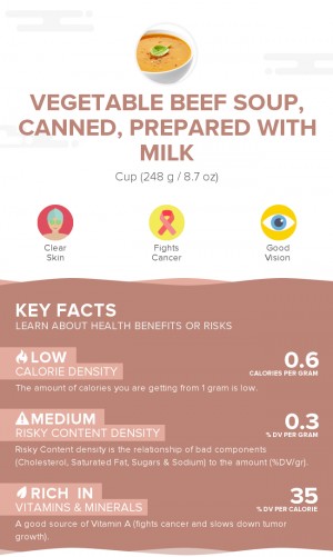 Vegetable beef soup, canned, prepared with milk