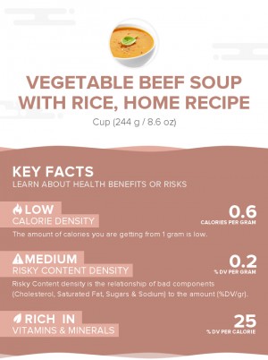 Vegetable beef soup with rice, home recipe