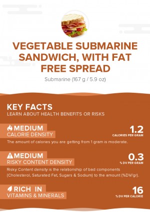 Vegetable submarine sandwich, with fat free spread
