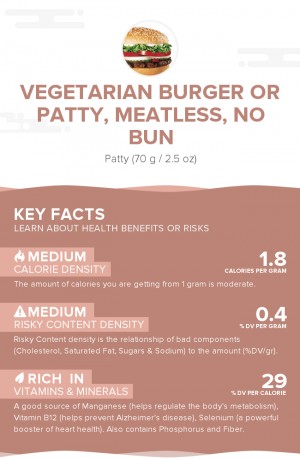 Vegetarian burger or patty, meatless, no bun