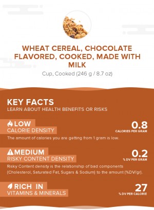 Wheat cereal, chocolate flavored, cooked, made with milk