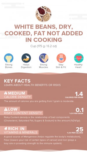 White beans, dry, cooked, fat not added in cooking