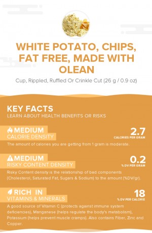 White potato, chips, fat free, made with Olean