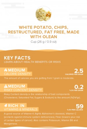 White potato, chips, restructured, fat free, made with Olean