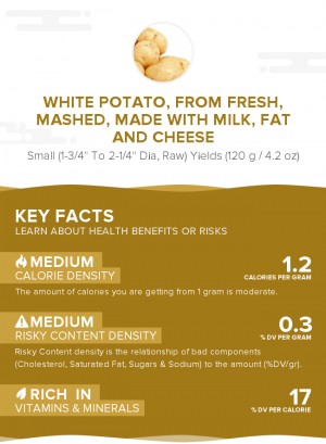 White potato, from fresh, mashed, made with milk, fat and cheese