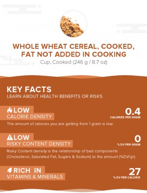 Whole wheat cereal, cooked, fat not added in cooking