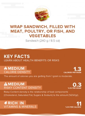 Wrap sandwich, filled with meat, poultry, or fish, and vegetables