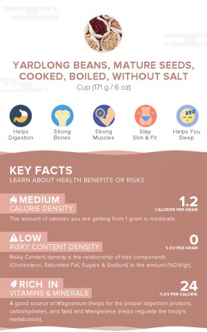 Yardlong beans, mature seeds, cooked, boiled, without salt